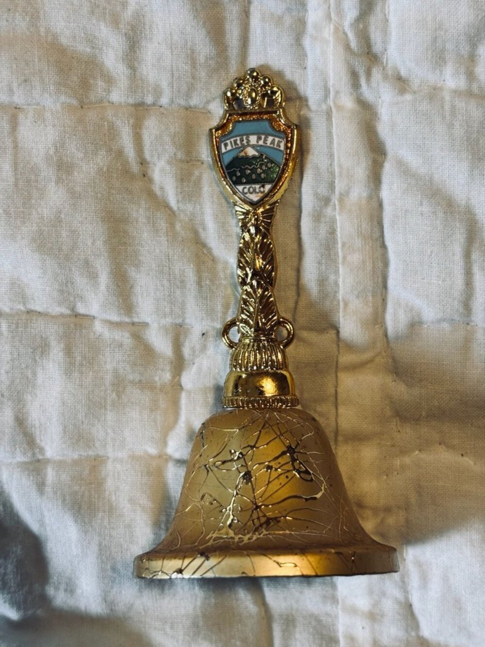 Vintage Pikes Peak Colorado Souvenir Bell Gold With Enamel Shield Made In Japan